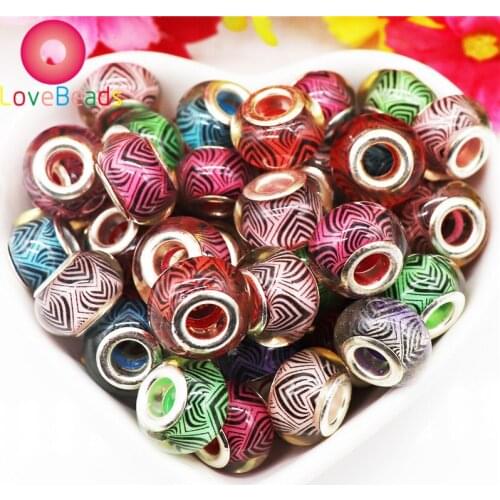 50pcs Love Heart Color Stripe Large Hole Resin Bead fit European Charms Pandora Bracelets Bangle and Necklace DIY Jewelry Making