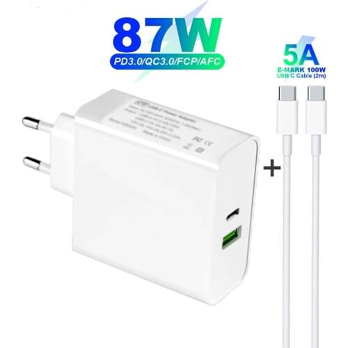 USB-C PD 87W Power Adapter,1Port PD87W/65W Wall Charger Laptop Adapter for MacBook IPad Pro,USB A 2.4A for Samsung IPhone Huawei