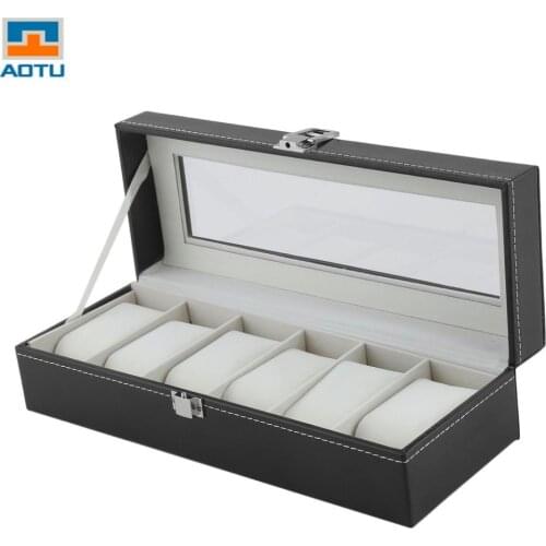 AOTU Fashion 6 Grid Casket Watch Winder Boxes PU Leather Storage Watch Case Classical Gift Jewelry Display Holder Drop shipping