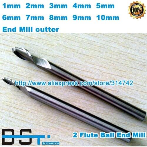 Free shipping 2 flutes solid carbide ball end nose milling tools 1mm 2mm 3mm 4mm 5mm 6mm 7mm 8mm 9mm 10mm