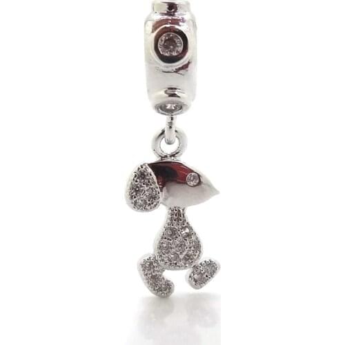 Silver Color kid dog charm Animal pendant bead With CZ Crystal cartoon character Dog Beads Fits Pandora Bracelet Necklace DIY