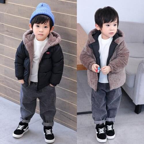 2020 Boys Winter Jacket Children Plus Velvet Parkas Double-sided Wear Childrens Clothing Boys Coats Winter