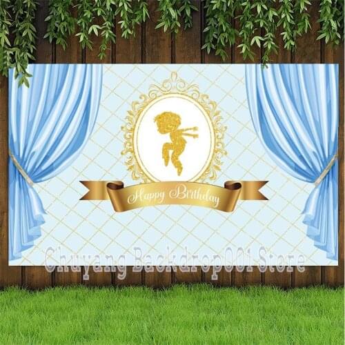 Little Prince Backdrop Boys Birthday Party Blue Curtain Baby Shower Photography Background For Photo Studio Prop