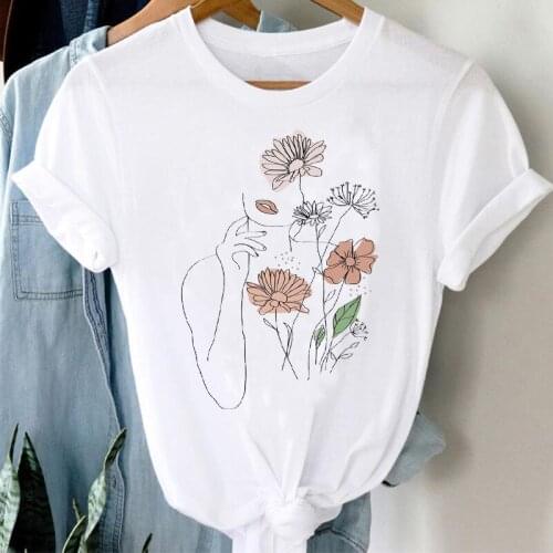 T-shirts Graphic Tshirt Top Lady Print Female Tee T-Shirt Women New Fashion Face Sweet Floral Flower Spring Ladies Clothes
