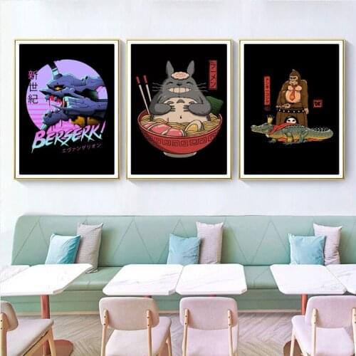 Cartoon Prints Home Decoration Canvas Ramen Bowl Cat Painting Wall Art Modern Modular Pictures For Living Room Poster No Framed