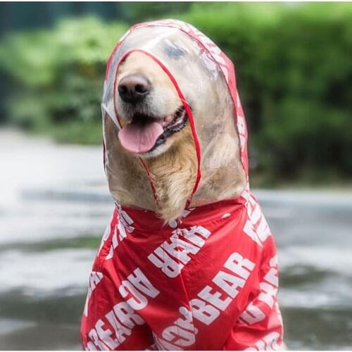 Pet Dog Raincoat For Pet Large Dog Waterproof Feet Hooded Transparent Pet Raincoat Letter Puppy Large Dog Rain Out Dog Clothes