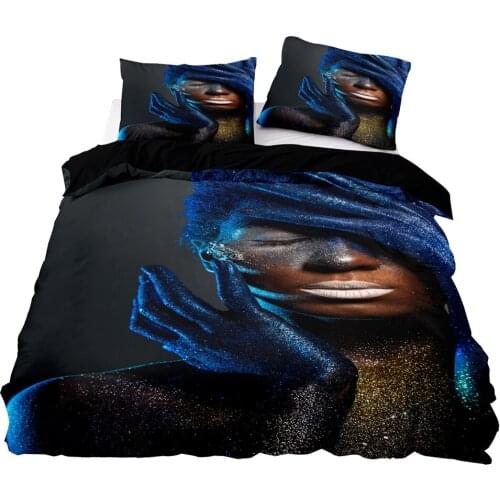 Black Skinned Woman Pattern Duvet Cover Set With Pillowcase, 210x210 Quilt Cover,228x228 Blanket Cover,Black Big Bedding Set