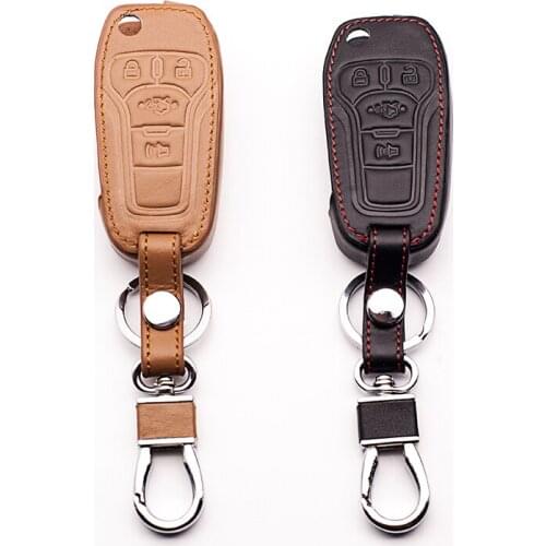 Leather Key Chain Ring Case Cover Holder For Ford Focus 2 3 4 MK2 MK3 MK4 Fiesta Fusion Mondeo Ecosport car keys accessories