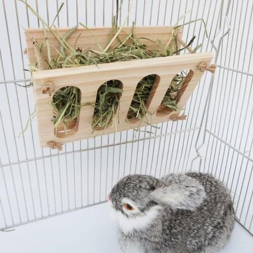 Rabbit Wooden Hay Rack Manger Multi-Functional Manger Grass Holder Hamster Food Dispenser Bowl