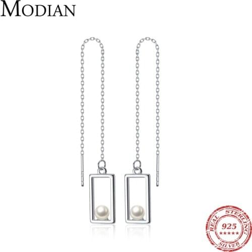 Modian 925 Sterling Silver Gold Color Square Pearl Drop Earring for Women Geometric Temperament Dangle Earring Fine Jewelry