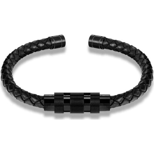 Fashion Retro Bangle Men Genuine Leather Bracelet Men Gold/Steel col/Black Stainless Steel Bracelets Wristband Rope Jewelry Gift