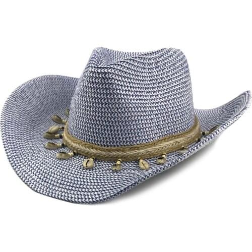 Men Straw fedoras cowboy hats for women and men beach hat summer hat mixed color cowboy cap sertissage shell hats Crimping hat