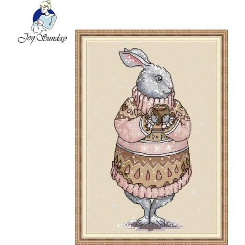 Joy Sunday The rabbit in the sweater Cross Stitch Embroidery Set Printed and Counted DMC DIY Needlework Set For Home Decor Gift