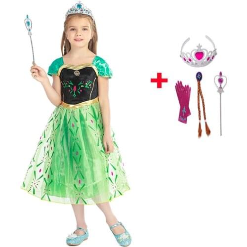 Anna Dress For Girl Princess Cosplay Costume Kids Halloween Clothes Children Birthday Party Carnival Fancy Party Disguise