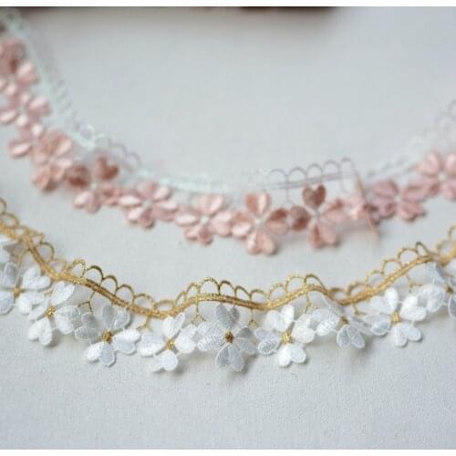 1 Yard Luxury Embroidered Clover Lace Fabric Gold Thread Pink Lace Trim Applique Ribbon Craft Sewing DIY Dress Cheongsam Decor
