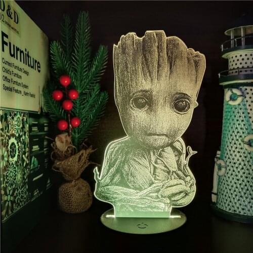 Marvel Avengers Groot Anime Figure Acrylic 3D Illusion LED Lamp USB Colourful Night Light for Bedroom Decor Kids Birthday Gifts