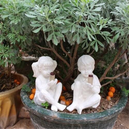 Garden Statues With Solar Fireflies Kids Statue Boy &Girl Statue Outdoor Garden Firefly Sculptures Lawn Yard Yard Decoration