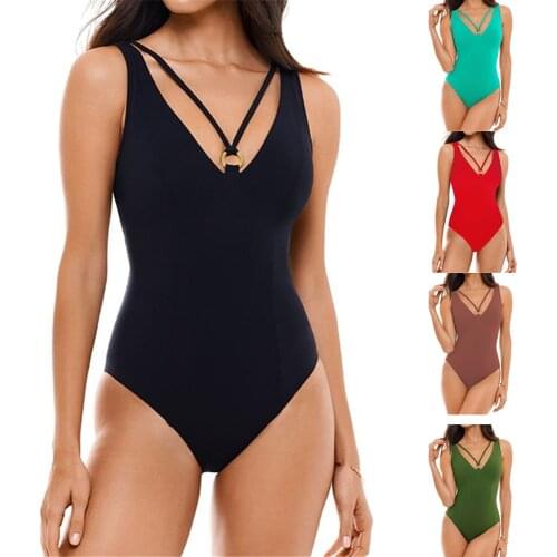 Sexy Bandage One Piece Swimsuit Women Plus Size Swimwear Solid Monokini Push Up Swim Suit Cut Out Bathing Suit Ring Mujer Beach