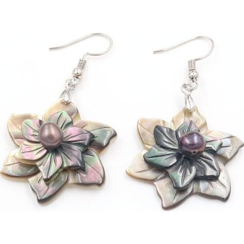 FYSL Silver Plated Flower Shell Dangle Earrings for Elegant Women Anniversary Gift Jewelry