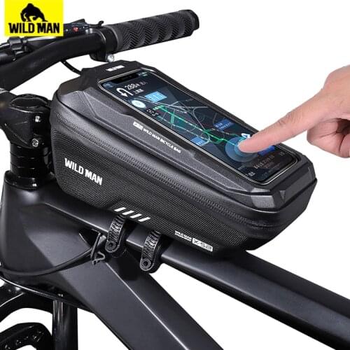 WILD MAN Bicycle Bag 5.5-6.6 Inch Phone Bag Waterproof Front Frame Bag Sensitive Touch Screen MTB Bag Road Bike Accessories
