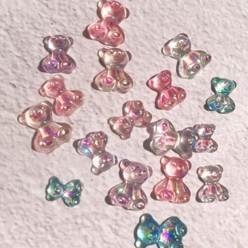 6pcs Mixed-size Bear Nail Art Decorations Resin Jewelry Aurora Colorful Bear 3D DIY Nails Ornaments UV Gel Manicure Accessories