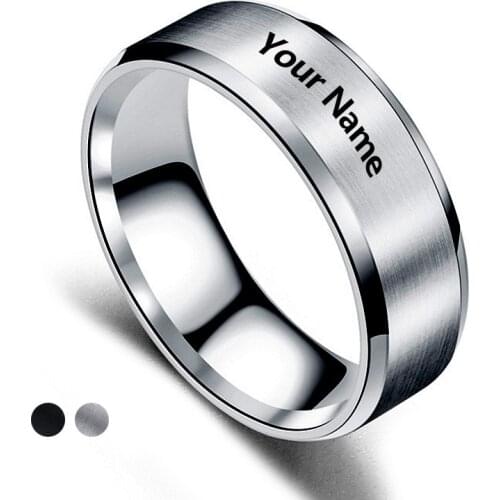 Tigrade Unique Rings Titanium 8mm Name date Writing Engraved With Your Name Texts Signature Handwriting Men Women Unisex Rings