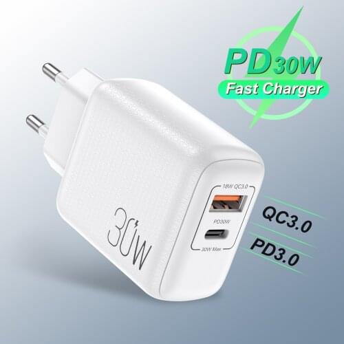 2Port 48W EU/US/UK Quick Charge 3.0 QC PD Phone Charger QC3.0 18W PD3.0 30W USB Type C Fast Charger For iPhone 12 Pro Max Xiaomi