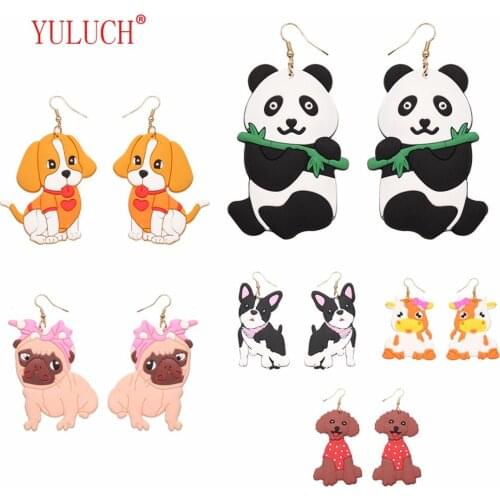 YULUCH Very Cute Various Pet Dog Pendant Earrings For Women PVC Panda Jewelry For Little Girls Simple Accessories