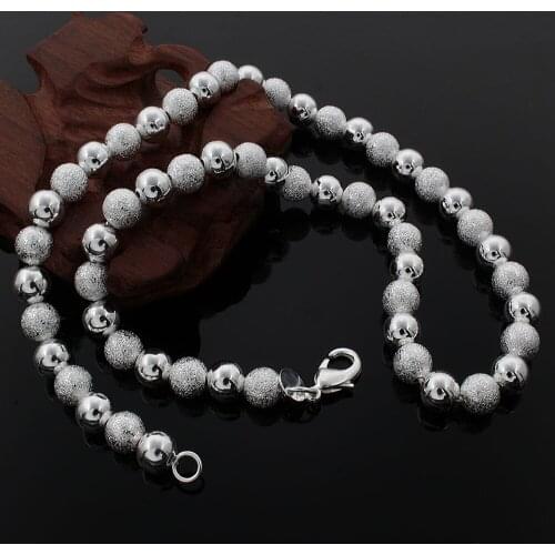 Hot charms 8MM frosted smooth beads chain 925 Sterling Silver Necklaces for woman Classic Fashion Jewelry wedding Christmas Gift