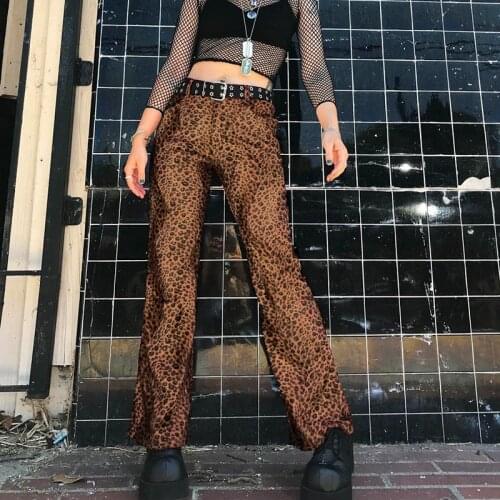 Women Vintage High Waist Leopard Printed Pants 2021 Fashion Cotton Y2K Hip Hop Loose Trousers Sexy Streetpants Wear Clothes P037