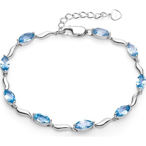 GEMS BALLET Marquise Shape 6.25Ct Natural Blue Topaz Tennis Bracelet 925 Sterling Silver Bracelet For Women Fine Jewelry