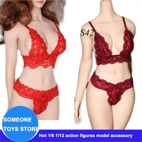 4 Color 1/6 Scale Female Lace Underwear Bra with Adjustable Shoulder Strap Brifs Pants for 12 Inches S42 S43 Plump Body Figure