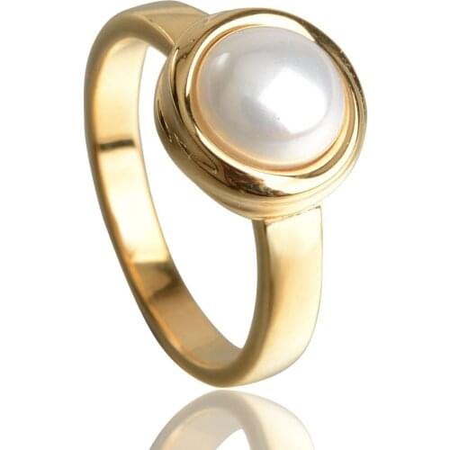 Women Stainless Steel Engagement Ring Simulated Pearl Jewelry For Women Lady Gift
