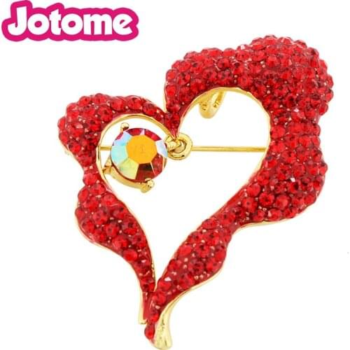 100pcs/lot Valentines Day Gift Red Heart Rhinestone Crystal Pin Brooch And Pendant