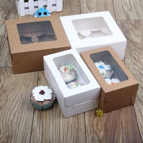 20pc/lot Holes Cupcake Muffin Box Cake Cup Packaging White Kraft Paper Bottom Bracket Pudding Pastry Marvin Boxes For Gift Party