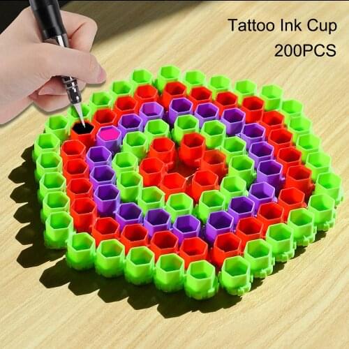 200Pcs 5 Color Plastic Disposable Tattoo Ink Cup Permanent Makeup Pigment Ink Holder Caps Cups Tattoo Accessories