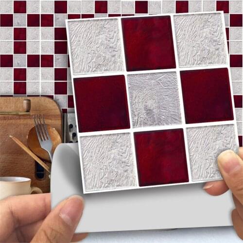 25pcs/set Red Gray Mosaic Bathroom Tile sticker Kitchen Decoration Decal Self Adhesive Waterproof Art Wallpaper Wall Decor Mural