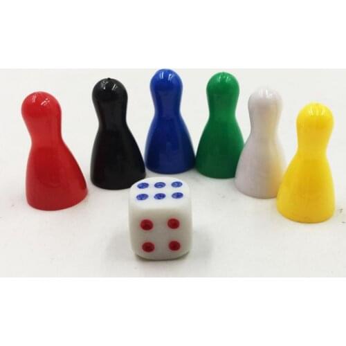 6Pcs Plastic Multi-color Chessman Chess Pieces and 1 Pcs Dice Board Game Accessories Children Toys