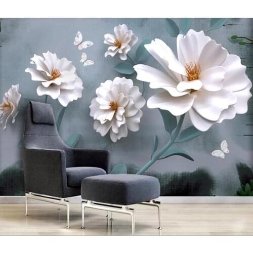 Modern small fresh white flower petals background wall 3D mural wallpaper