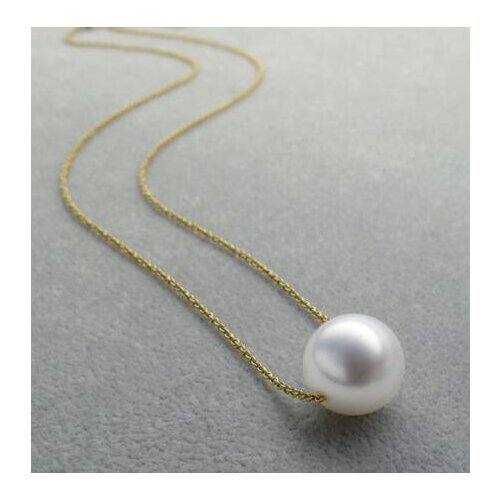 Noble jewelr Classic AAA 11-12mm Round Genuine South Sea White Pearl Necklace 18K Yellow Gold