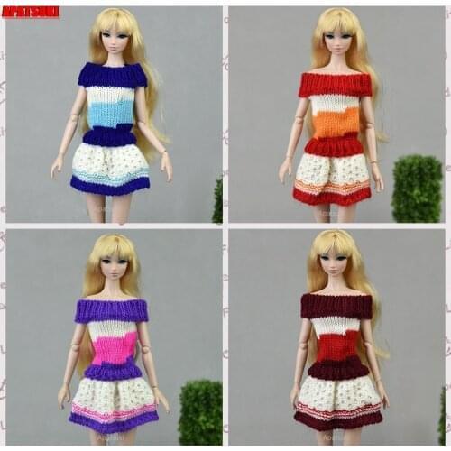 Pure Manual Knitted Handmade Sweater Dress For Barbie Doll Clothes Outfits 1/6 Doll Accessories Gifts For Girls Kids Toys DIY