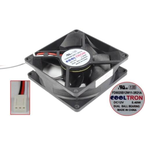 COOLTRON FD8025B12W11-3R21A DC 12V 5.40W 80x80x25mm 3-Wire Server Cooling Fan