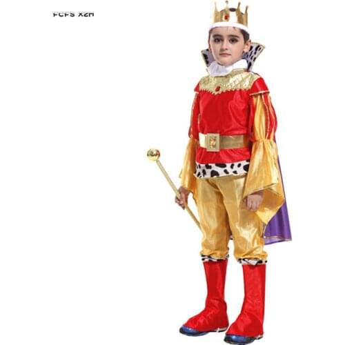 Gold Boy Fairy tale Prince Cosplay Kids Children Halloween king Costumes Carnival Purim parade Stage show Role Play party dress