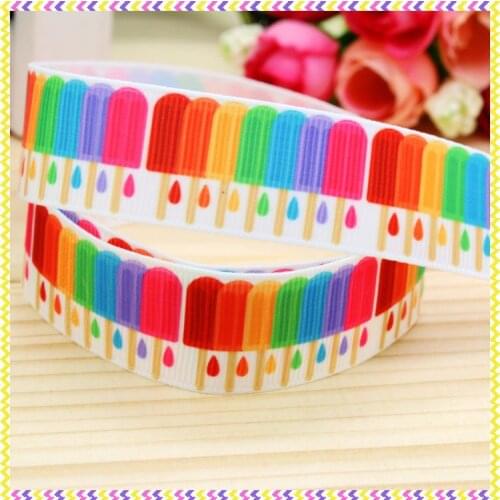 DHK 7/8'' 5yards ice-cream printed grosgrain ribbon headwear hair bow diy party decoration OEM Wholesale 22mm E622