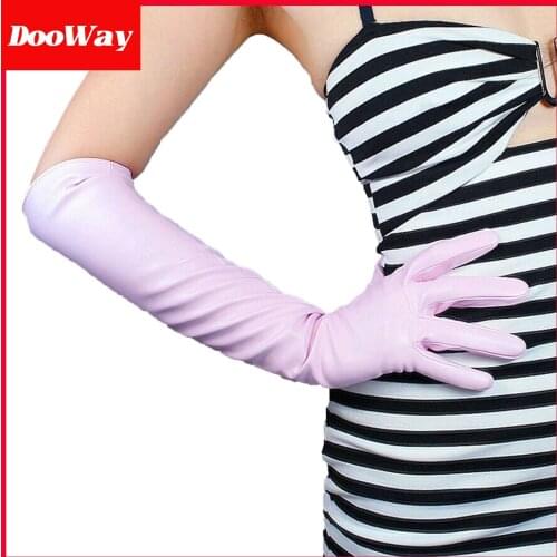 DooWay LONG LATEX GLOVES Faux Leather PU Light Pink Princess Evening Dress Opera Party Gloves