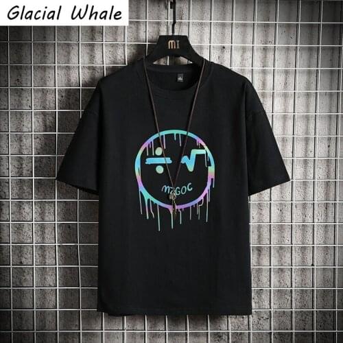 GlacialWhale Mens T-shirt Men 2021 Summer Tops Reflective T-shirts Streetwear Harajuku Casual Black Oversized T Shirt For Men