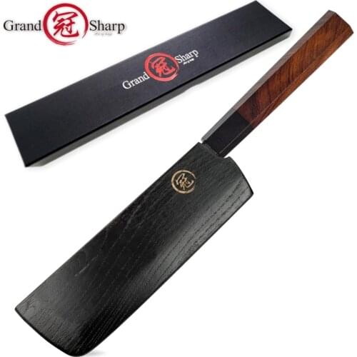 Grandsharp 6.7 Inch Nakiri Knife Hand Forged Kitchen Knives Japanese AUS10 3-Layer Steel Wood Handle Chef Knife Kuro-uchi Finish