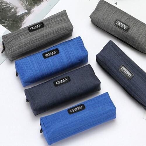 Canvas Blue Pencil Case Solid Color Stripes Simple Pencil Bags Kids Gift New Stationery School Supplies For Student