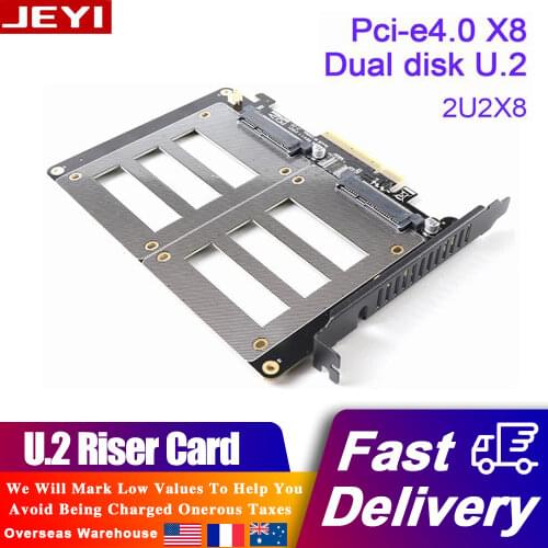 JEYI PCI-E X8 Dual Disk U.2 Riser Card 2-U2X8 SSD PCIE 4.0 X8 X16 Adapter Card for Windows 10/8/Linux Laptop