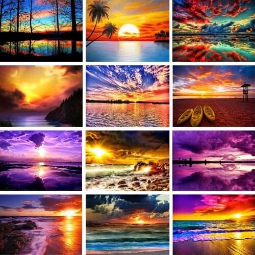 5D DIY Diamond Painting Landscape Sunset Rhinestone Picture Full Diamond Embroidered Gift Hand Inlaid Mosaic Home Decoration